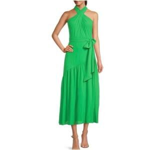 Belle Badgley Mischka Dress Womens 4 Halter Maxi Formal Gown Elegant Tie Back